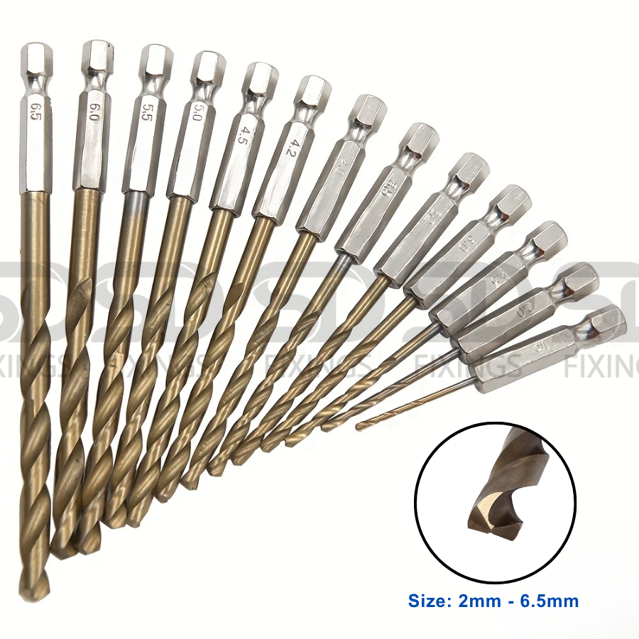 15-Piece HSS Drill Bit Set with 1/4" Hex Shank