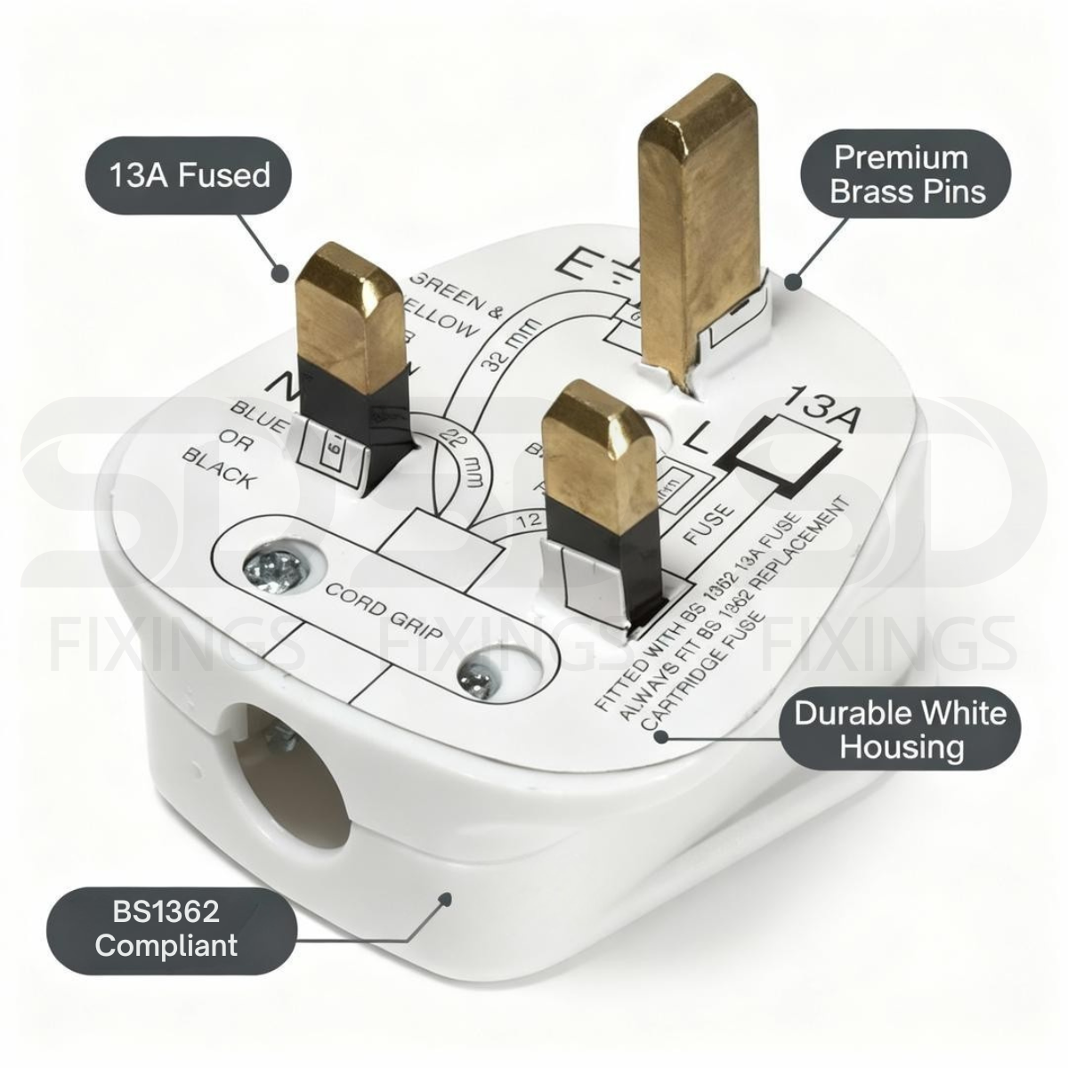 Axiom 13A Fused Mains Plug Top | 3-Pin UK Plug | BS1363