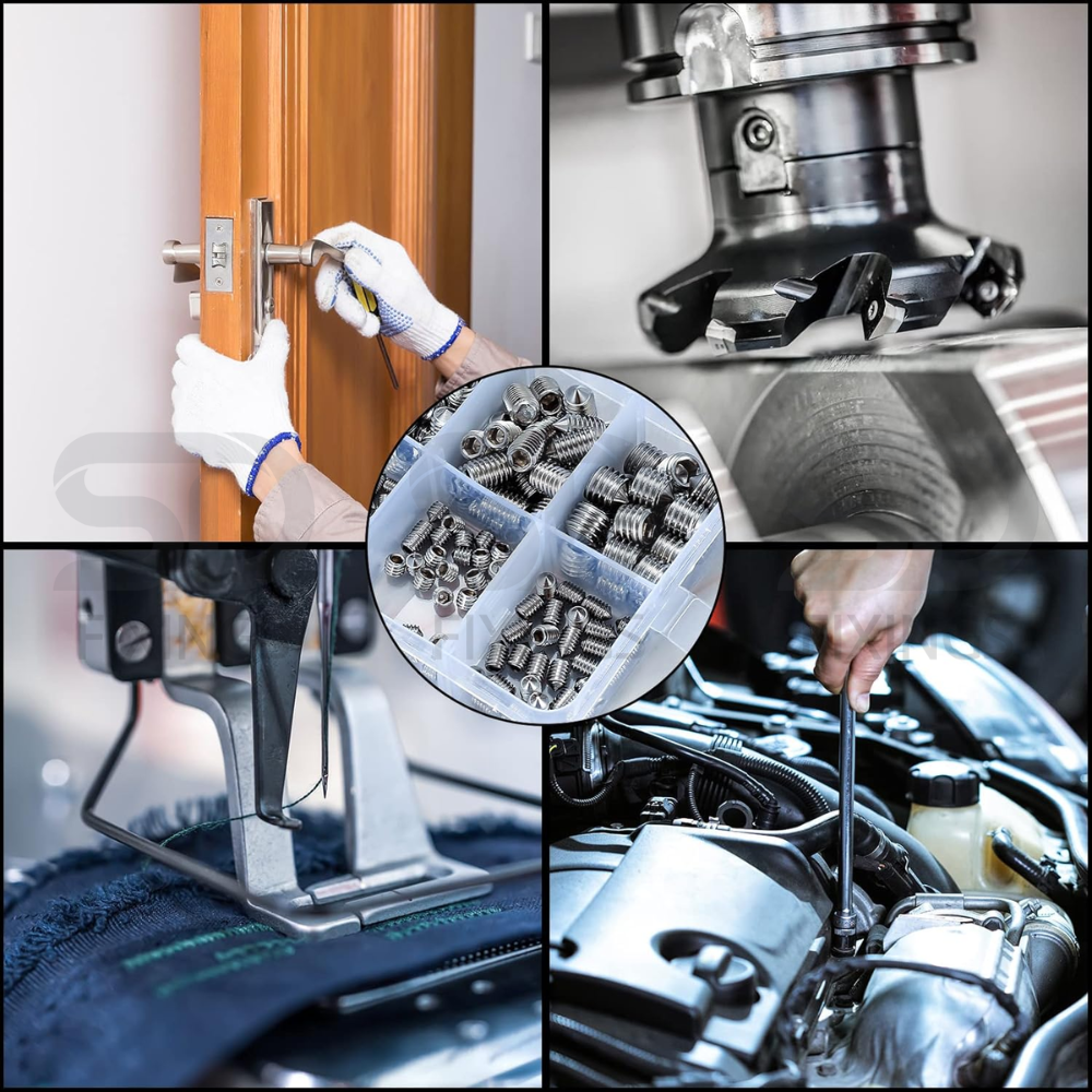 SDFIXINGS 200 Pcs Grub Screws Mixed Stainless Steel Cone Point Screws – M3, M4, M5, M6, M8 Hex Socket Thread Screw Assortment Kit with Storage Box