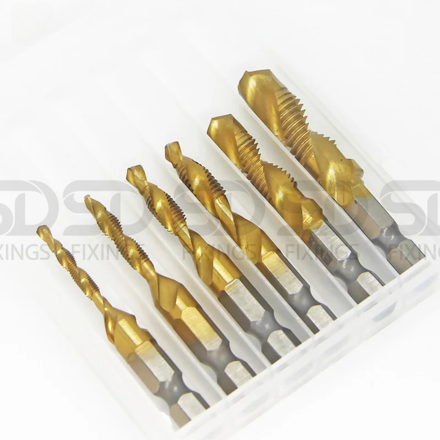 M3-M10 Spiral Tap Drill Bit Hex Shank Titanium Coated HSS