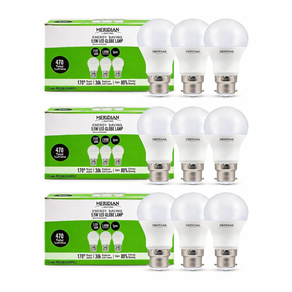 5.5W LED Mini Globe Bulb B22 BC 40W Equivalent Warm White 3000K - Pack of 3