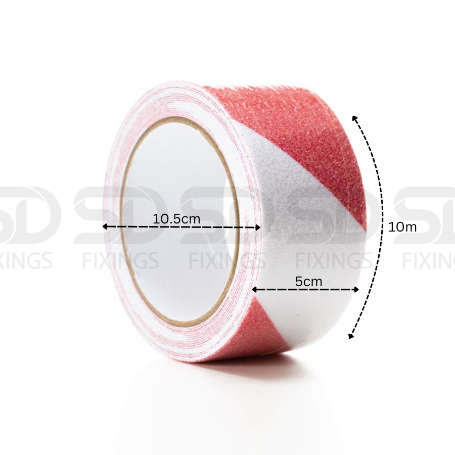 Heavy Duty White & Red 50mm x 10M Anti-Slip Hazard Tape