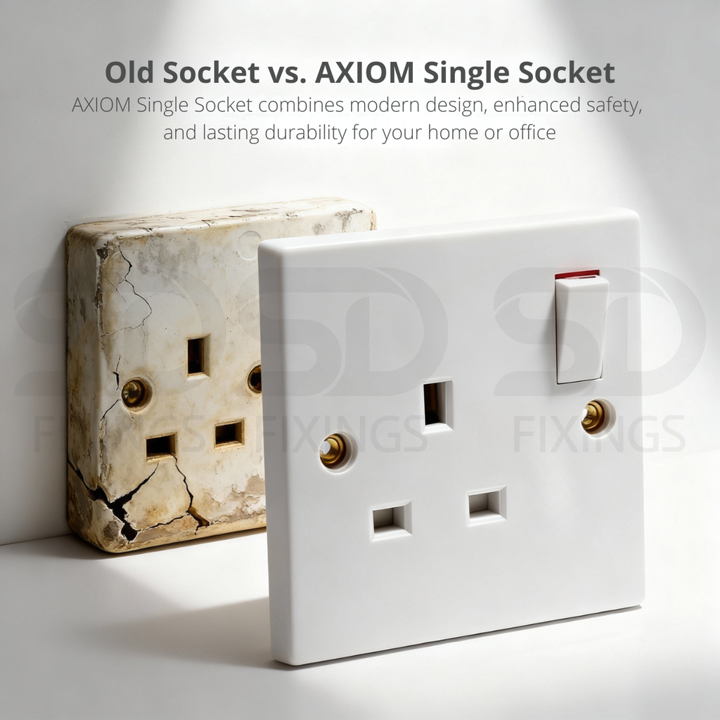 1 Gang 13A Single Wall Plug Socket SET & 25mm Pattress Back Box