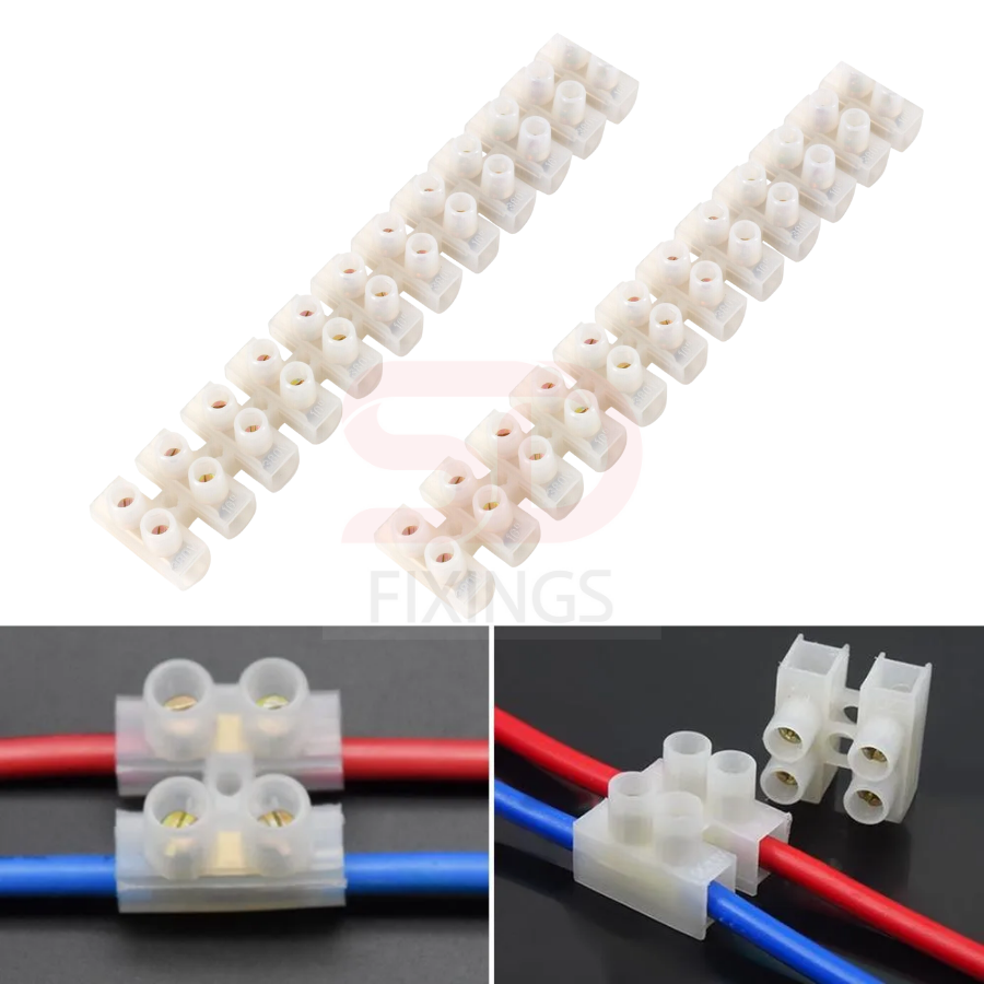 15A Connector Block Strip – 2-Way Terminal Strip for Electrical Wiring