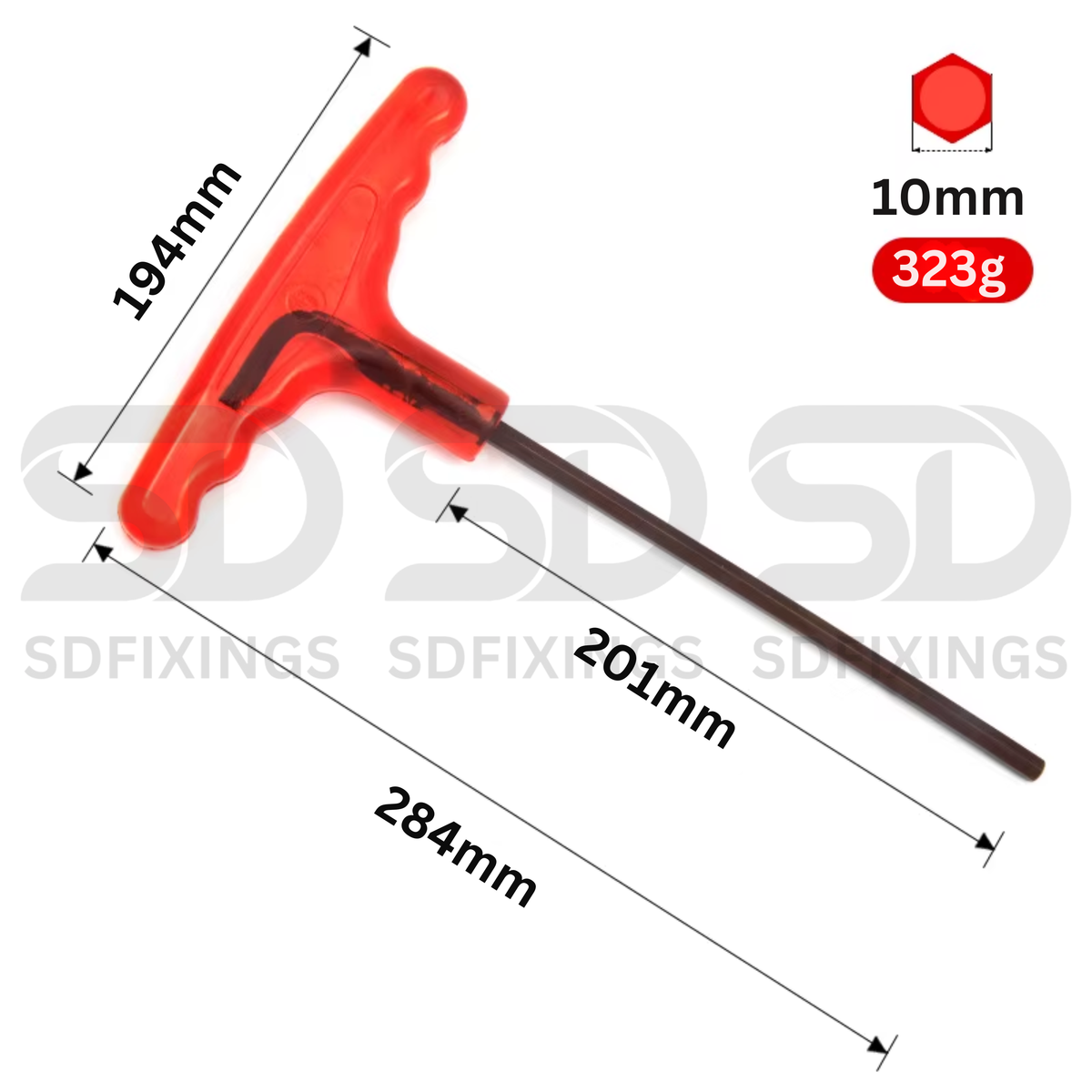 10mm Metric Extra Long Arm T-Handle Hex Key Wrench