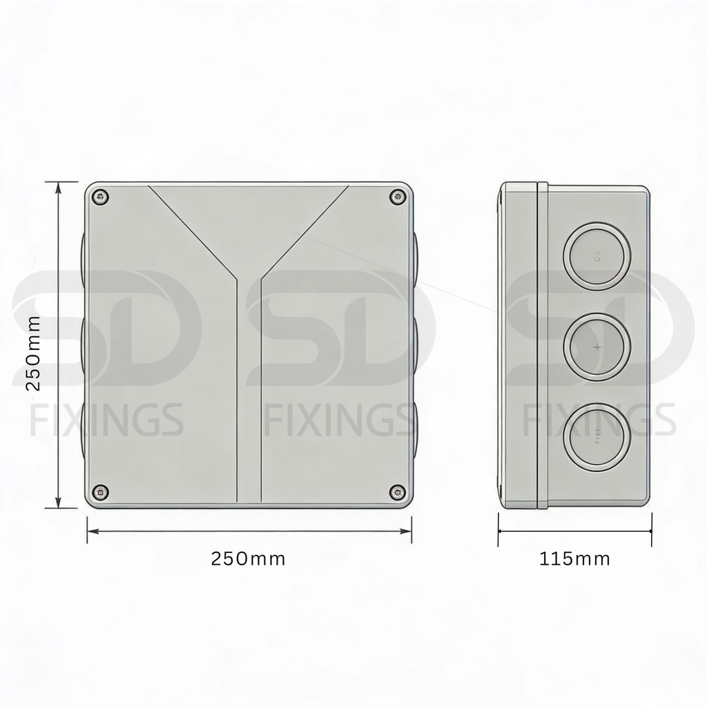 Abox 350-35² Junction Box | Grey Polycarbonate | 250×250×115mm | IP65/IP54