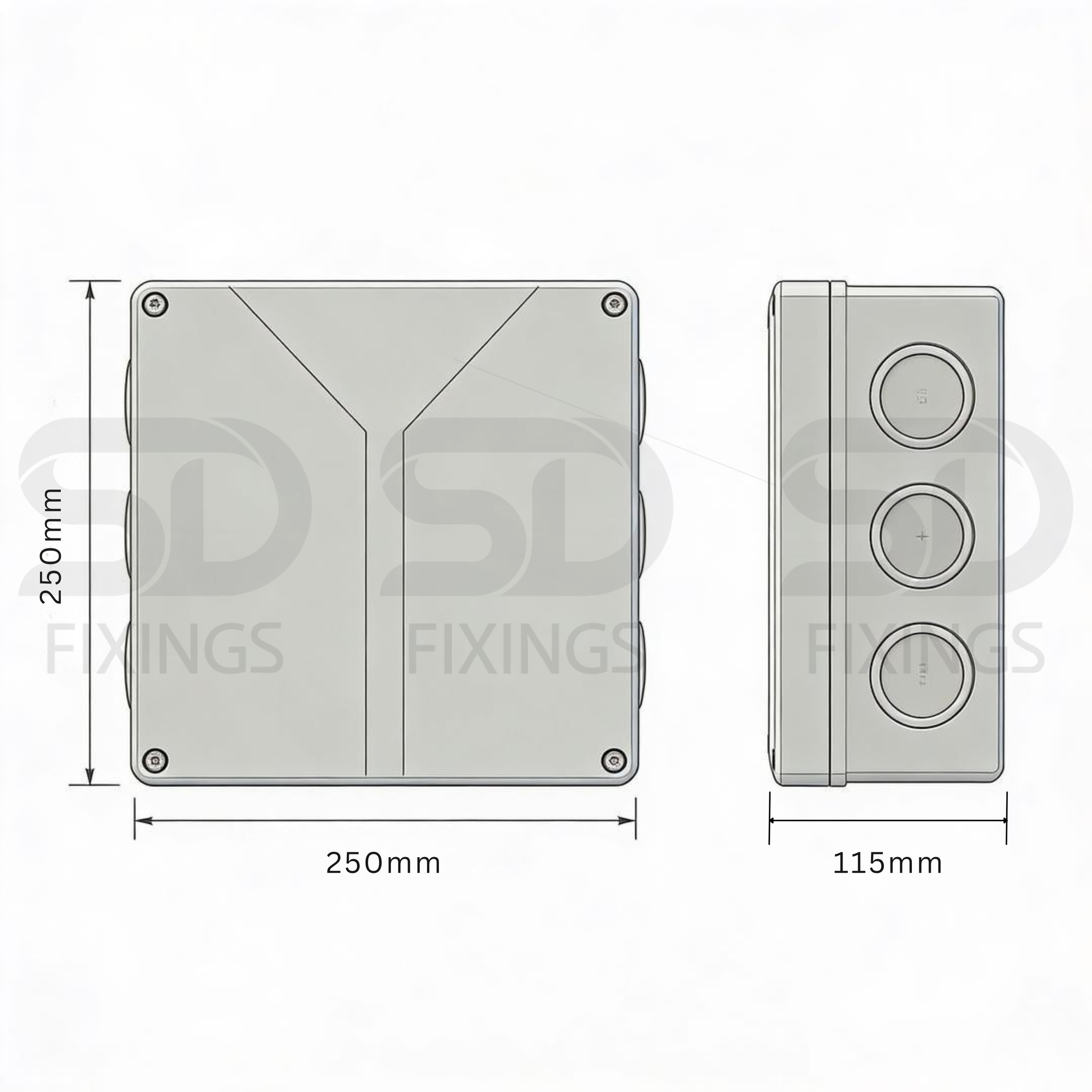 Abox 350-35² Junction Box | Grey Polycarbonate | 250×250×115mm | IP65/IP54