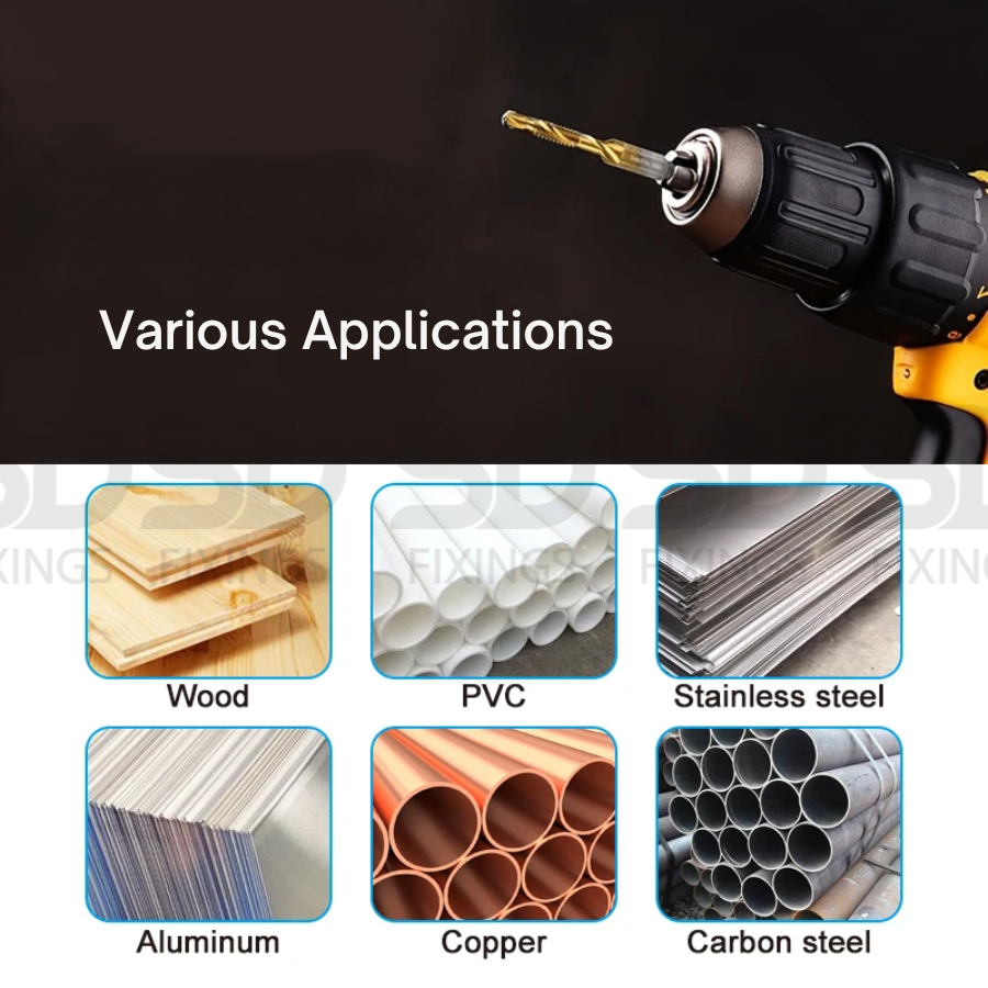 M3-M10 Spiral Tap Drill Bit Hex Shank Titanium Coated HSS