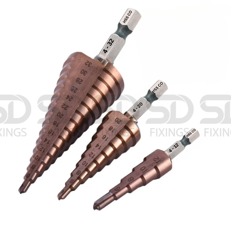SET OF 3PCS Cobalt Step Drill Bit