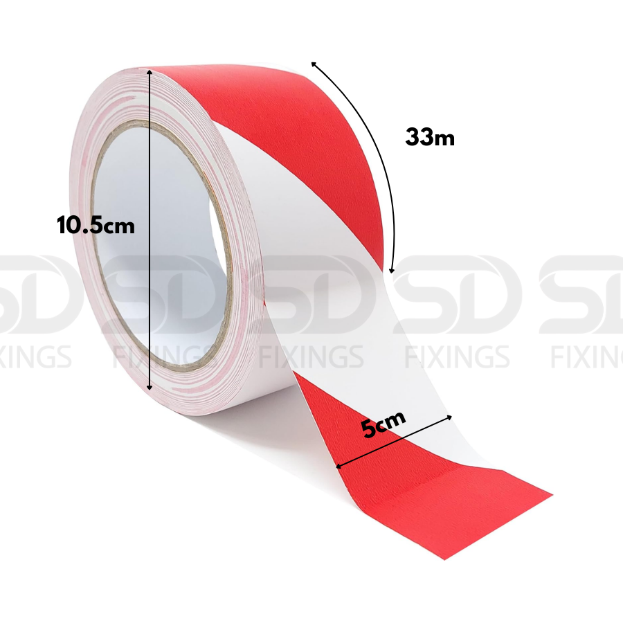 Hazard Tape - Red & White - 50mm x 33M