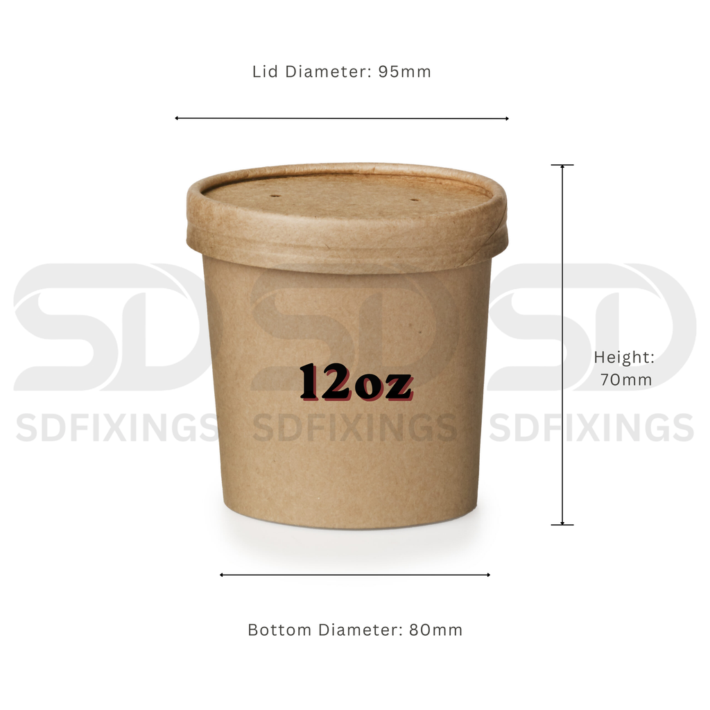 Disposable Brown Kraft Soup Cups with Lid | 12oz / 350ml Soup Bowls
