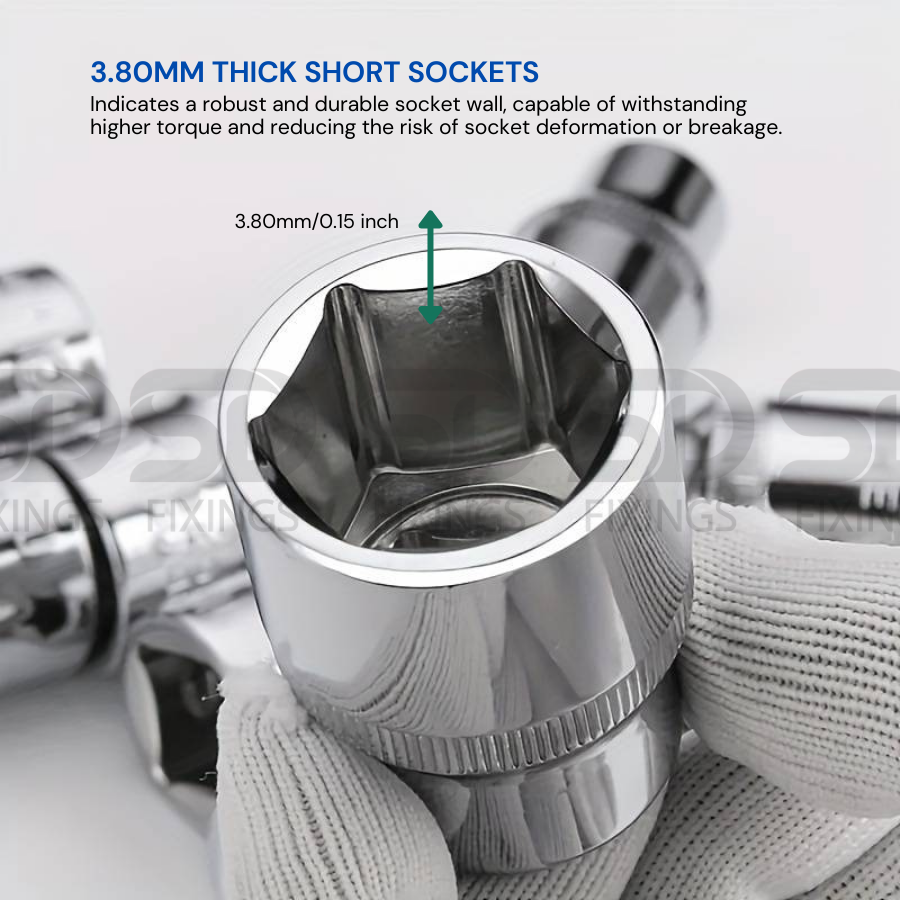 SDFIXINGS 72-Teeth 1/4" Ratchet 10-Piece Socket Set with 4-Inch Extension Bar