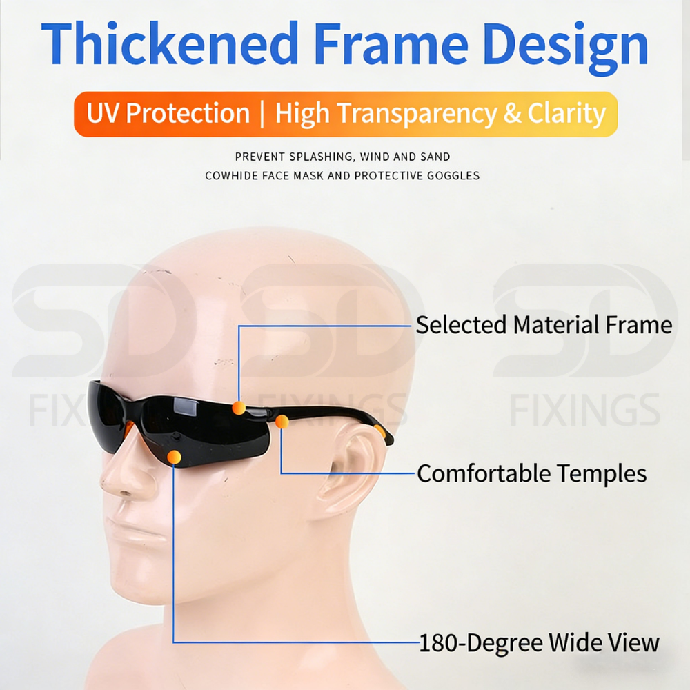 Safety Goggle Glass – Protective Eyewear (Clear / Black / Grey)