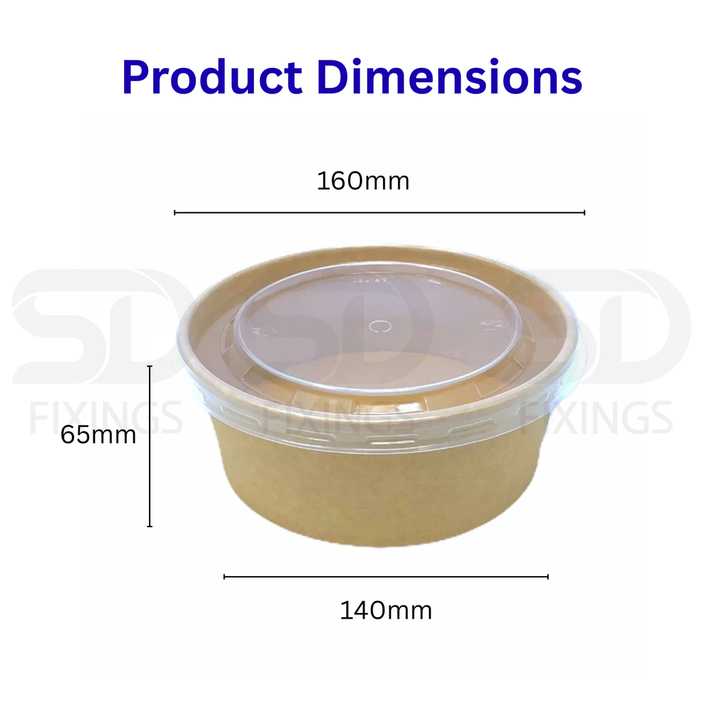 1000ml Kraft Paper Food Bowls with Clear Lids – Pack of 50