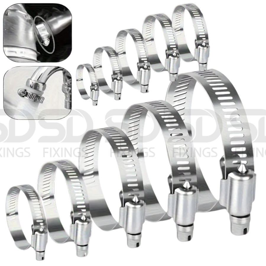 Adjustable Stainless Steel Jubilee Clips with Handle – Worm Drive Hose Clamps 10-16mm