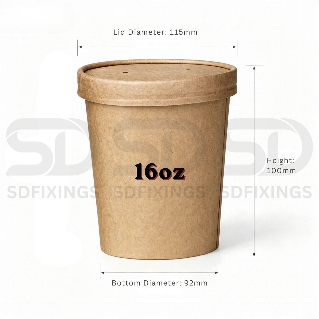 Disposable Brown Kraft Soup Cups with Lid | 16oz / 470ml Soup Bowls