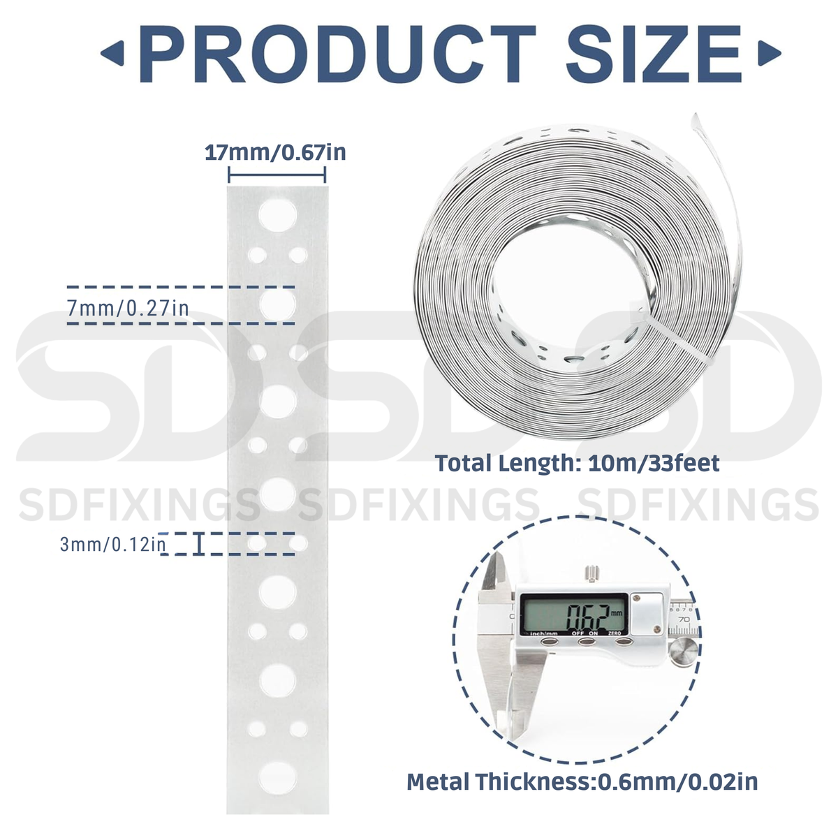 17x7mm Galvanised Steel Fixing Strap 10m 5-Hole