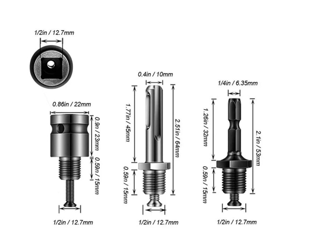Keyed Chuck With 3pcs Adaptors (1/4" Hex, SDS Plus, Square Adaptor)