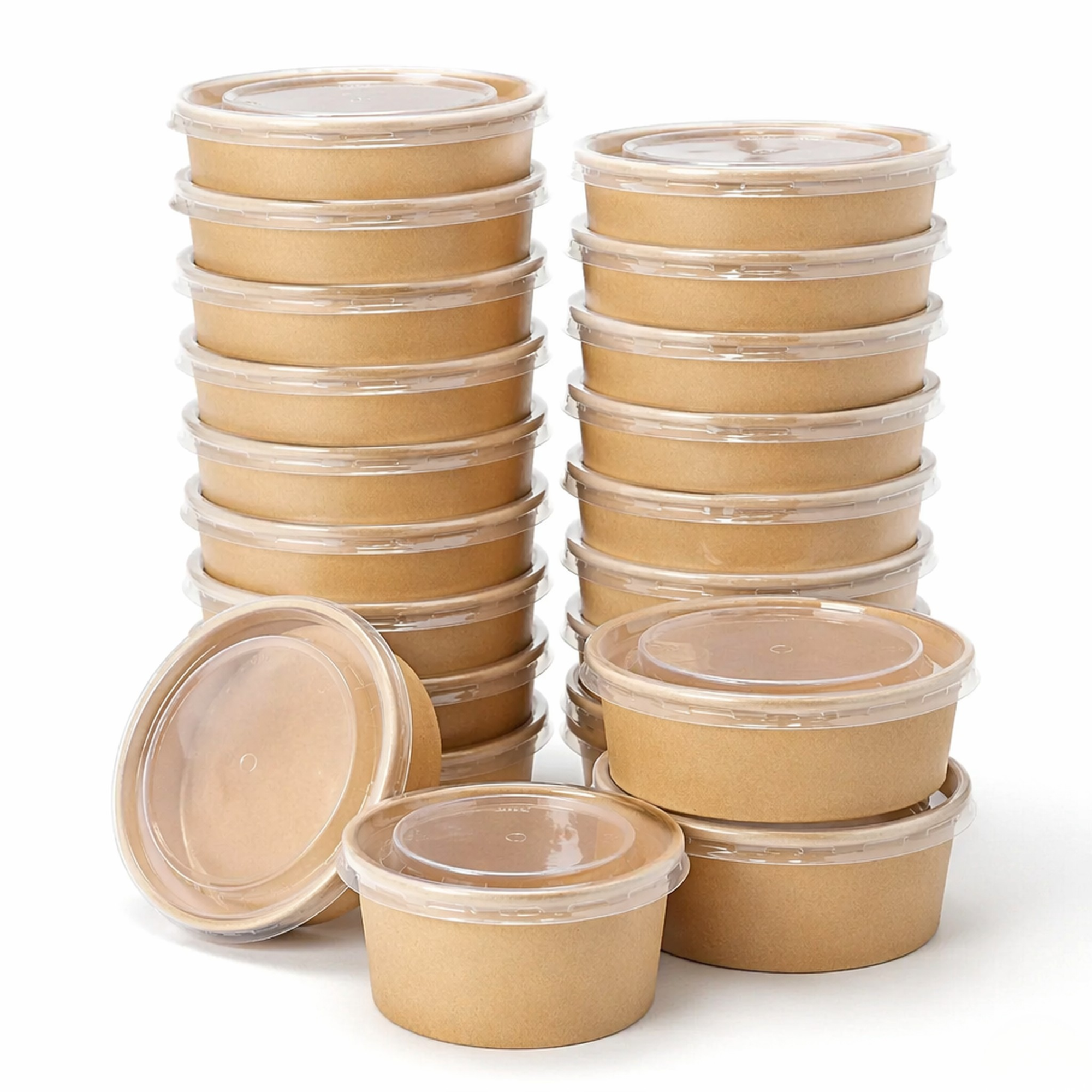 1000ml Kraft Paper Food Bowls with Clear Lids – Pack of 50