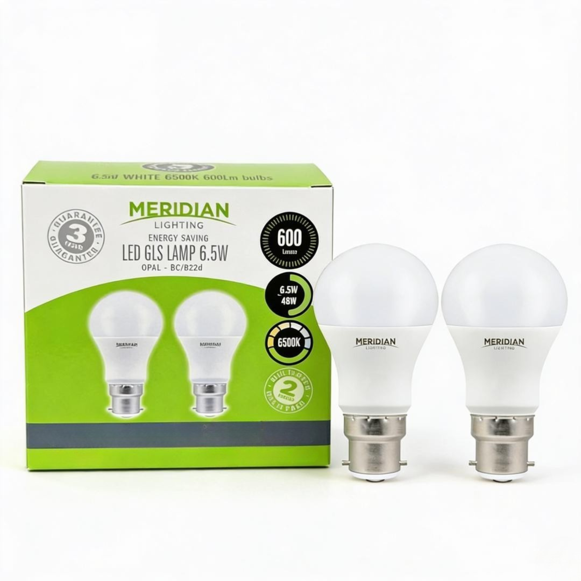 LED GLS B22 6.5W 6500K Cool White Opal Lamp 40W Equivalent - Pack of 2