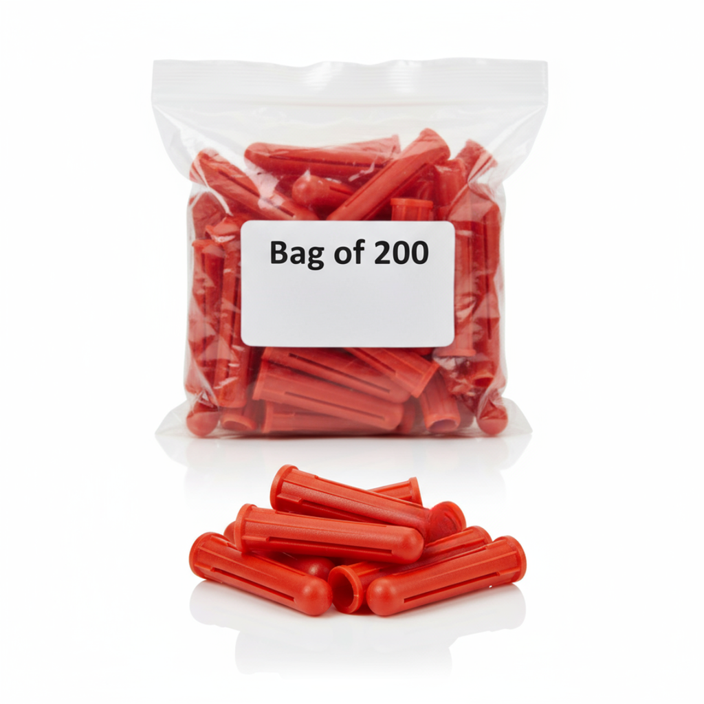 Red Expansion Plugs (Bag of 200) – Wall Fixings for 6–10mm Screws | Heavy-Duty Rawl Plugs for Masonry, Brick & Concrete