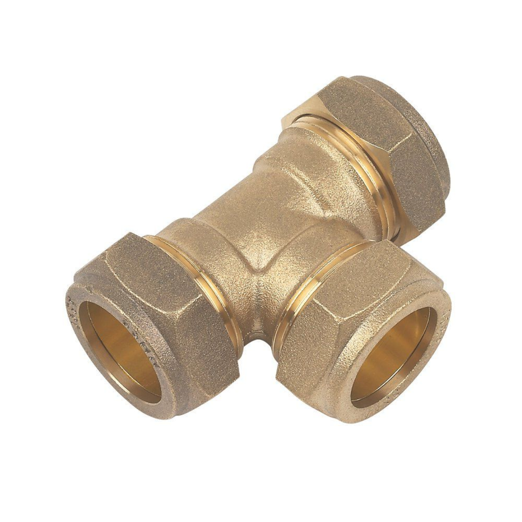 Compression Equal Tee 22mm – Brass Tee Fitting for Hot & Cold Water Systems | WRAS Approved Plumbing Connector