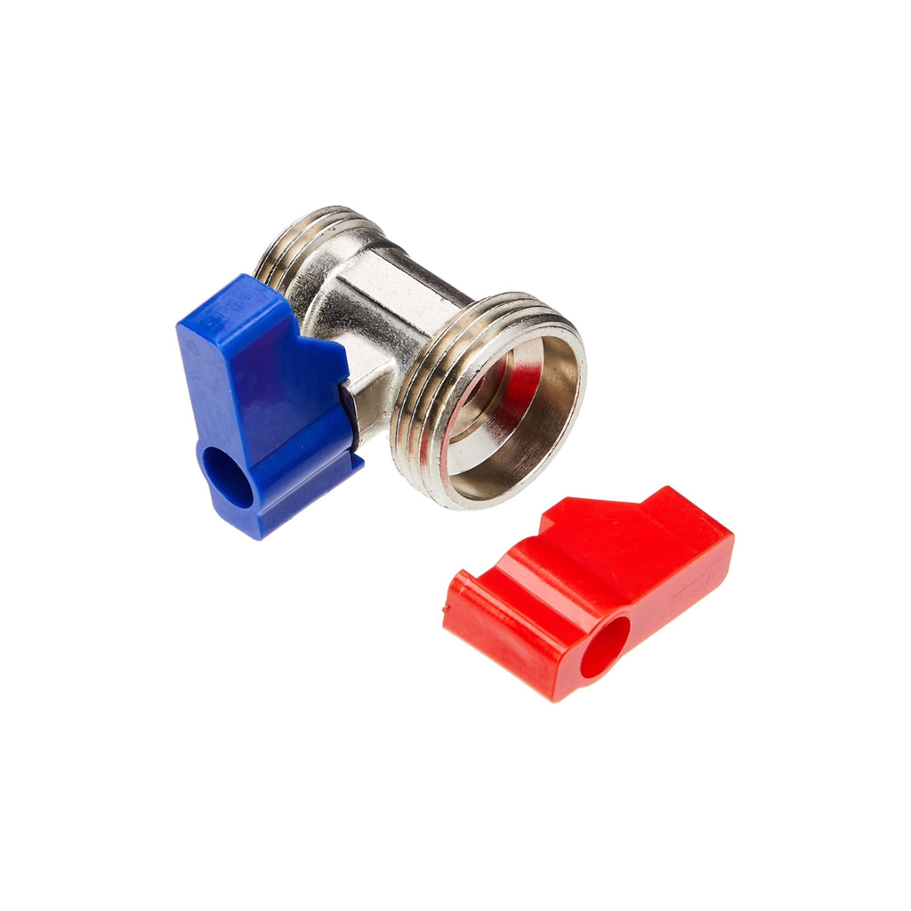 15mm x 3/4" Straight Washing Machine Straight Connector | WRAS Approved Valve with Red & Blue Levers