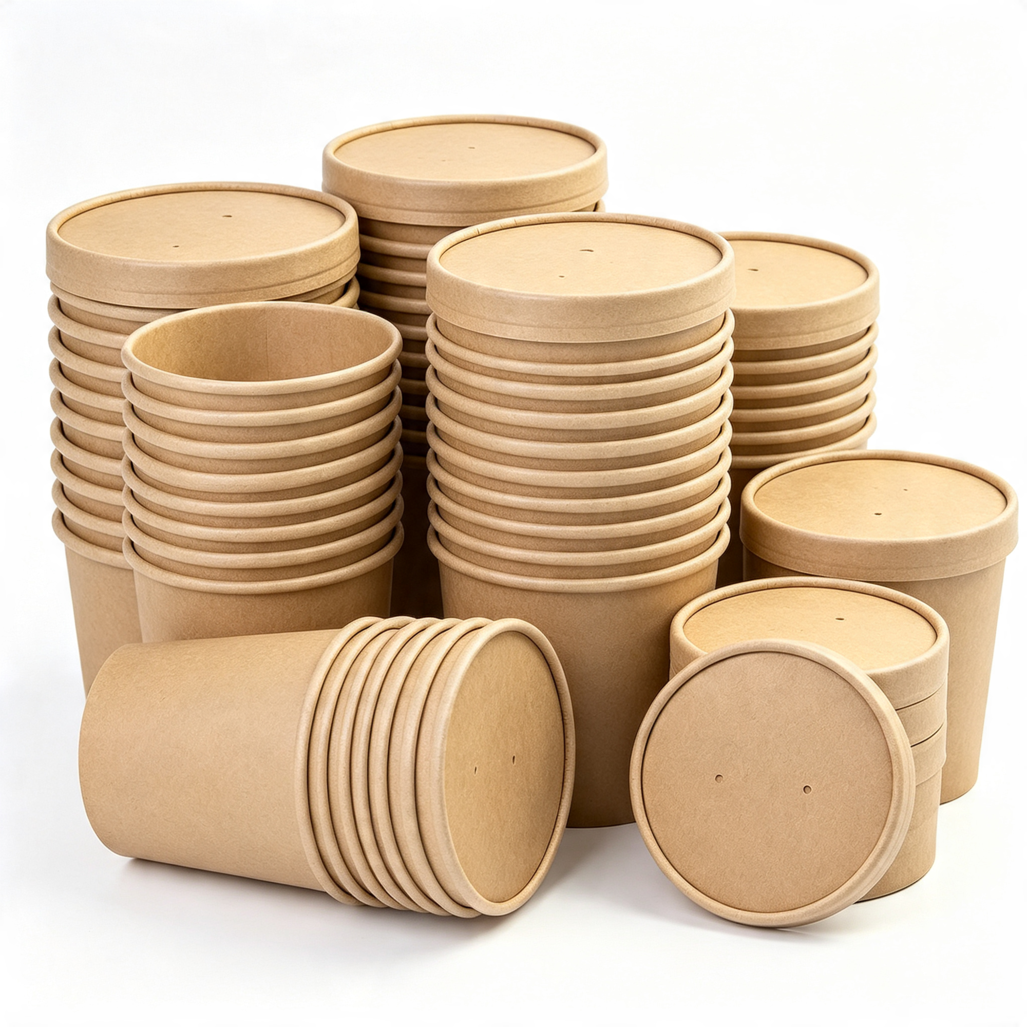 Disposable Brown Kraft Soup Cups with Lid | 12oz / 350ml Soup Bowls
