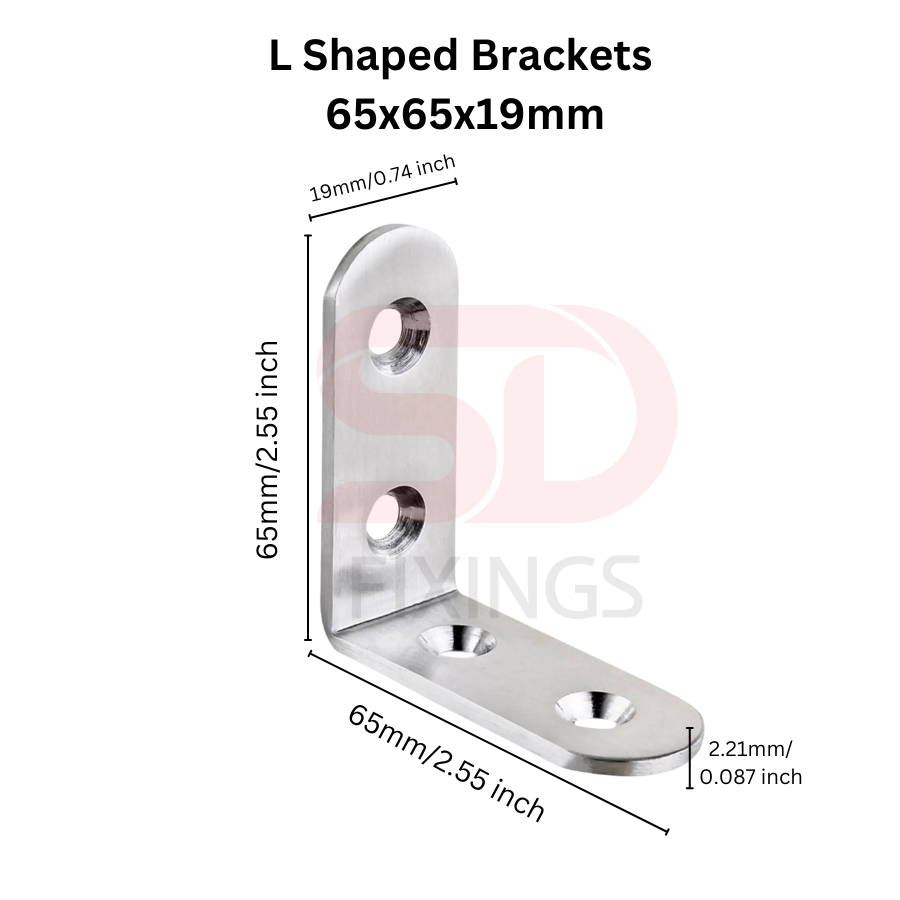 10 PCS Angle L Shaped Brackets 65x65x19mm