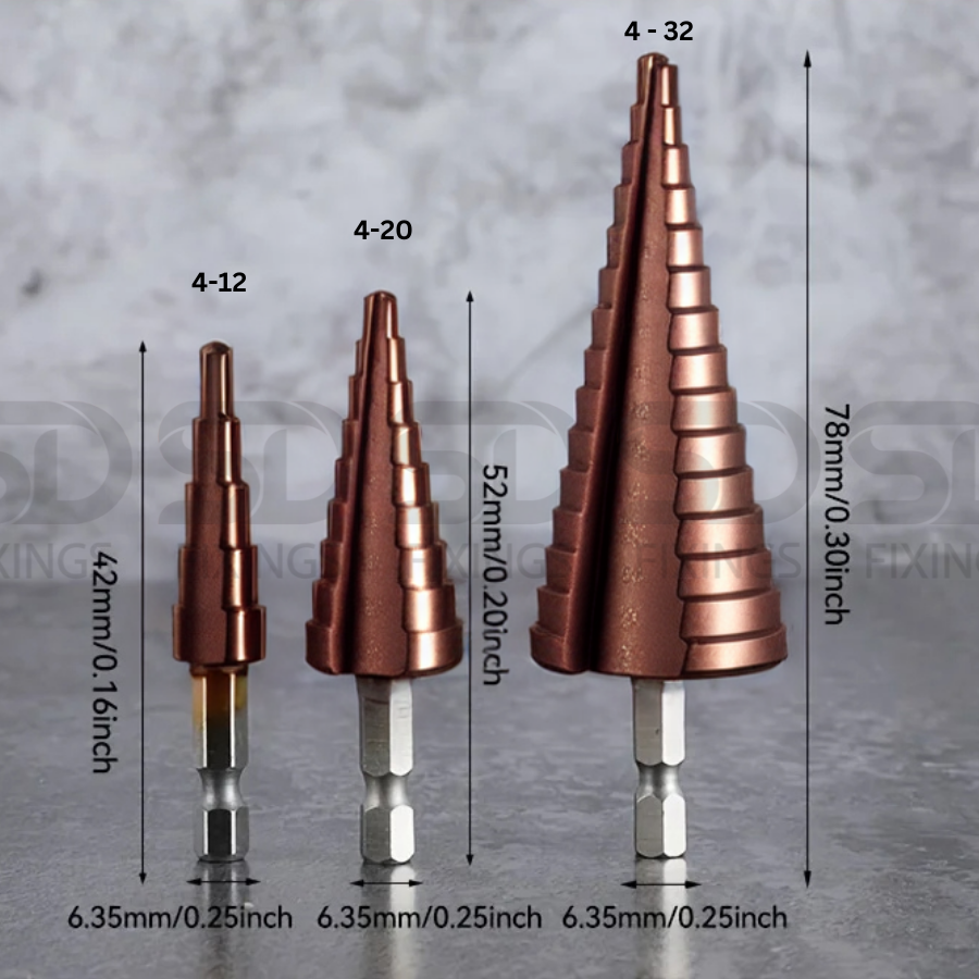 SET OF 3PCS Cobalt Step Drill Bit