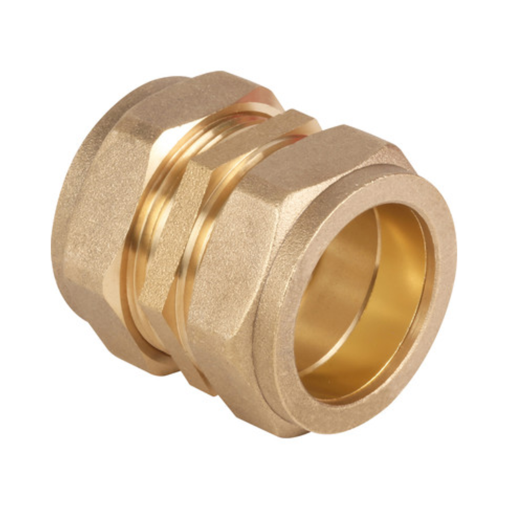 Compression Straight Coupling 35mm – Brass Plumbing Fitting | WRAS Approved Connector for Hot & Cold Water Systems