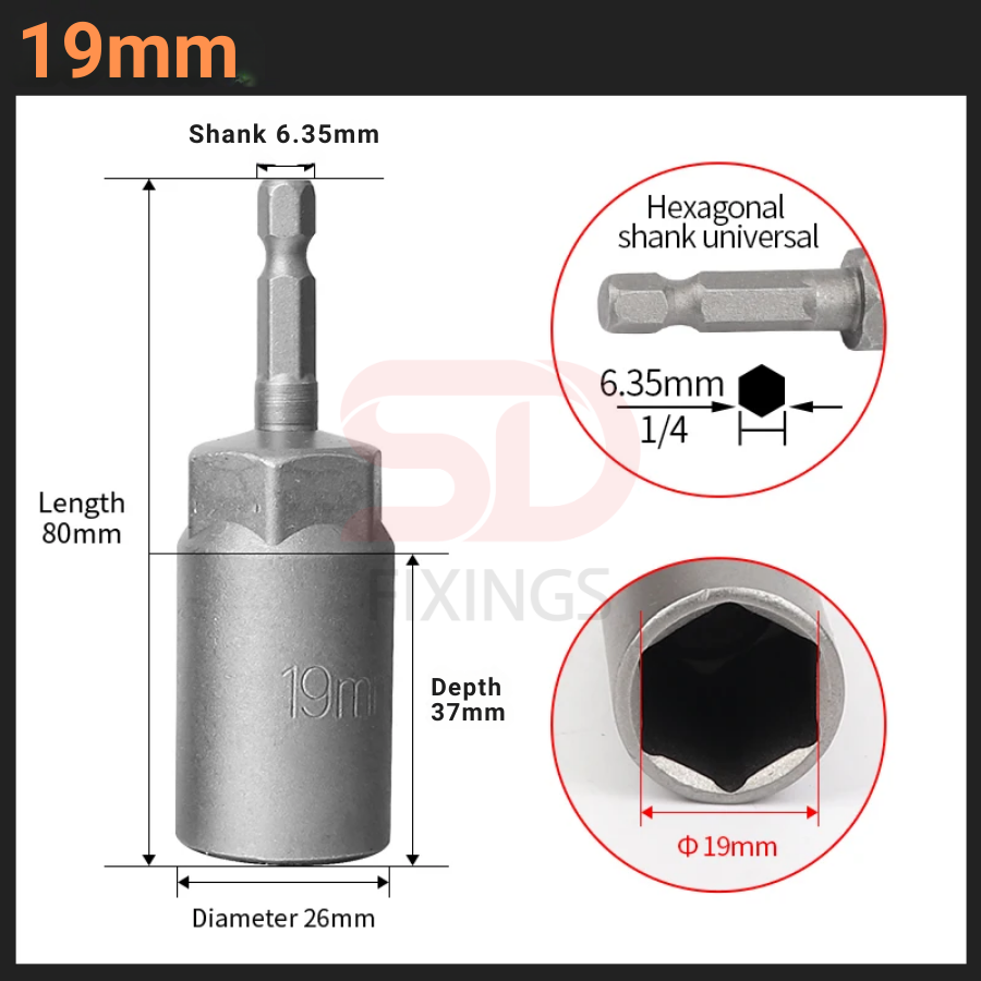 Deep Nut Driver 19x80mm