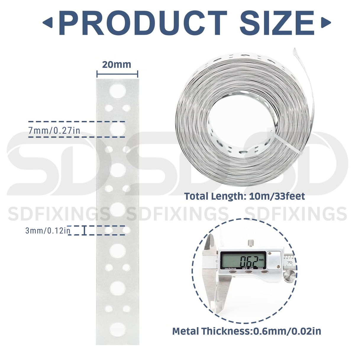 20x7mm Galvanised Steel Fixing Strap 10m 5-Hole