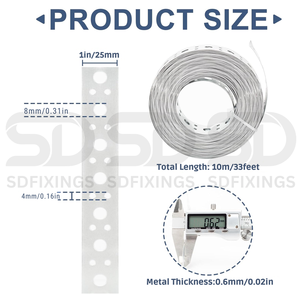 25x8mm Galvanised Steel Fixing Strap 10m 5-Hole