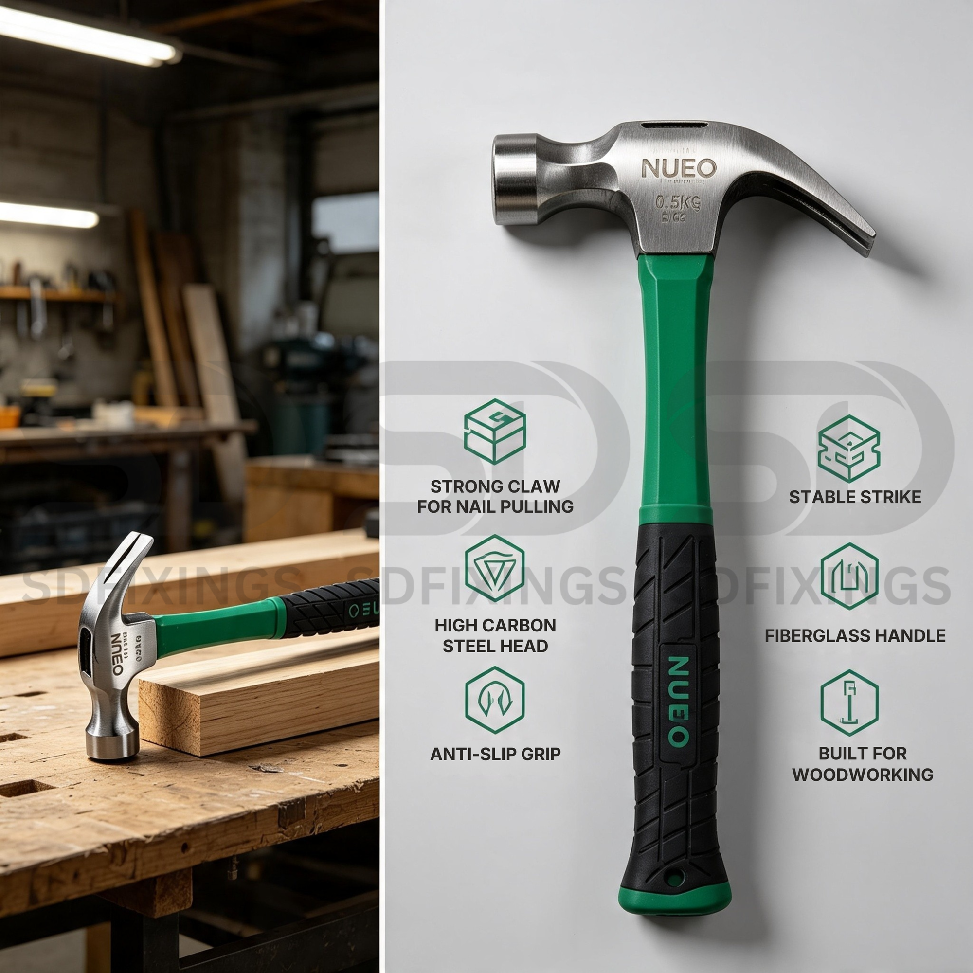 0.25kg Claw Hammer with Fiberglass Handle