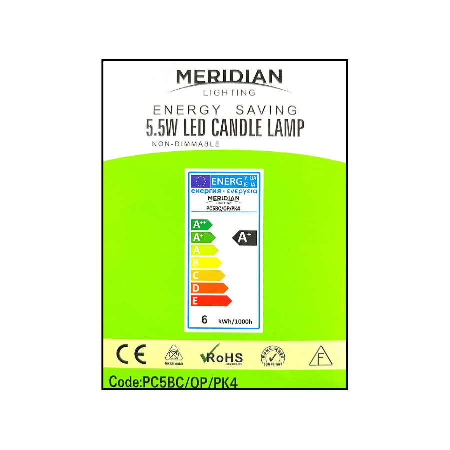 Meridian 5.5W SES/E14 Opal Candle LED Bulbs (Pack of 4) | 3000K Warm White