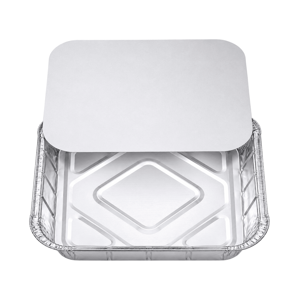Deep Square Aluminum Foil Containers with Lids, 9 x 9 x 2 Inch (24.5x24.5x5.5cm)
