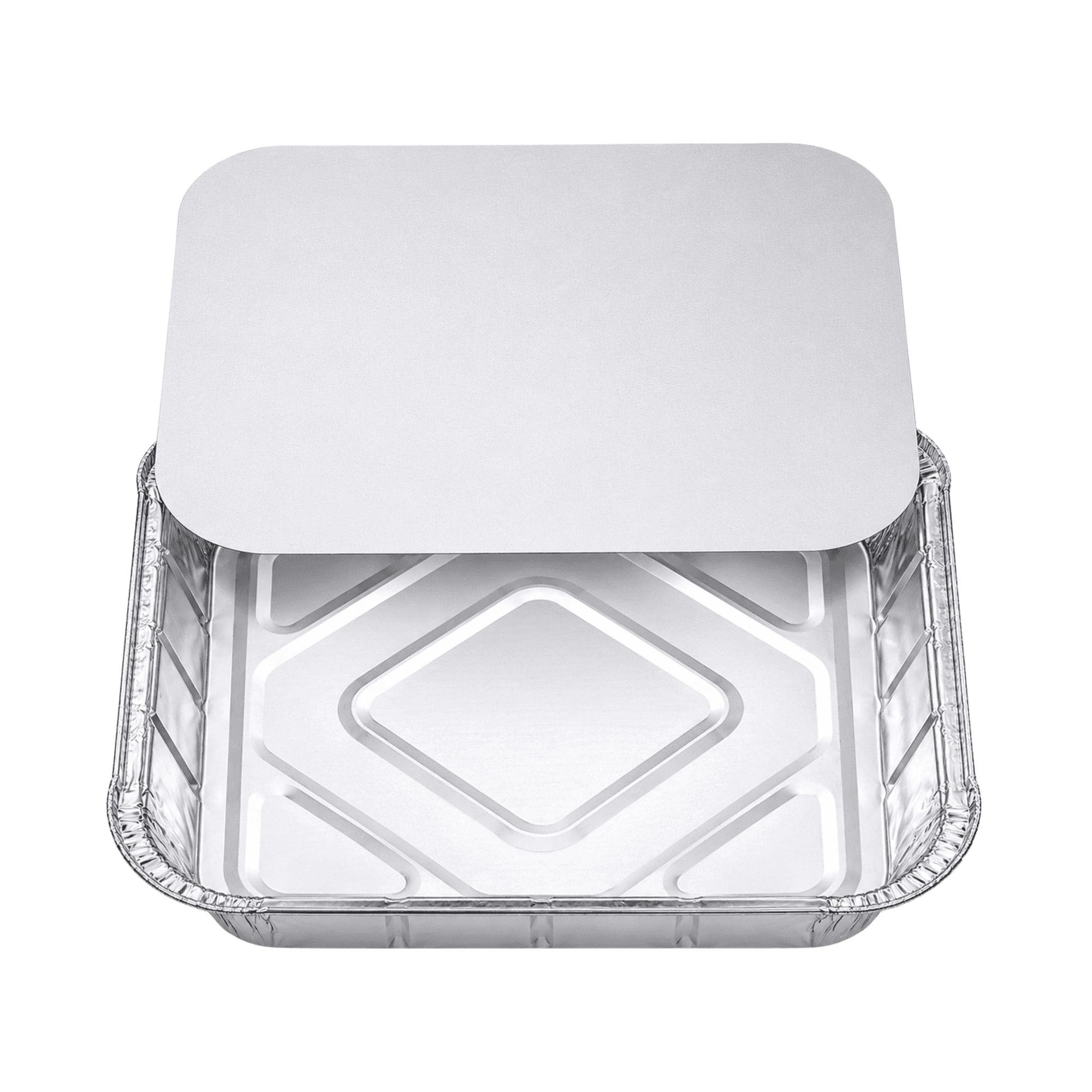 Deep Square Aluminum Foil Containers with Lids, 9 x 9 x 2 Inch (24.5x24.5x5.5cm)