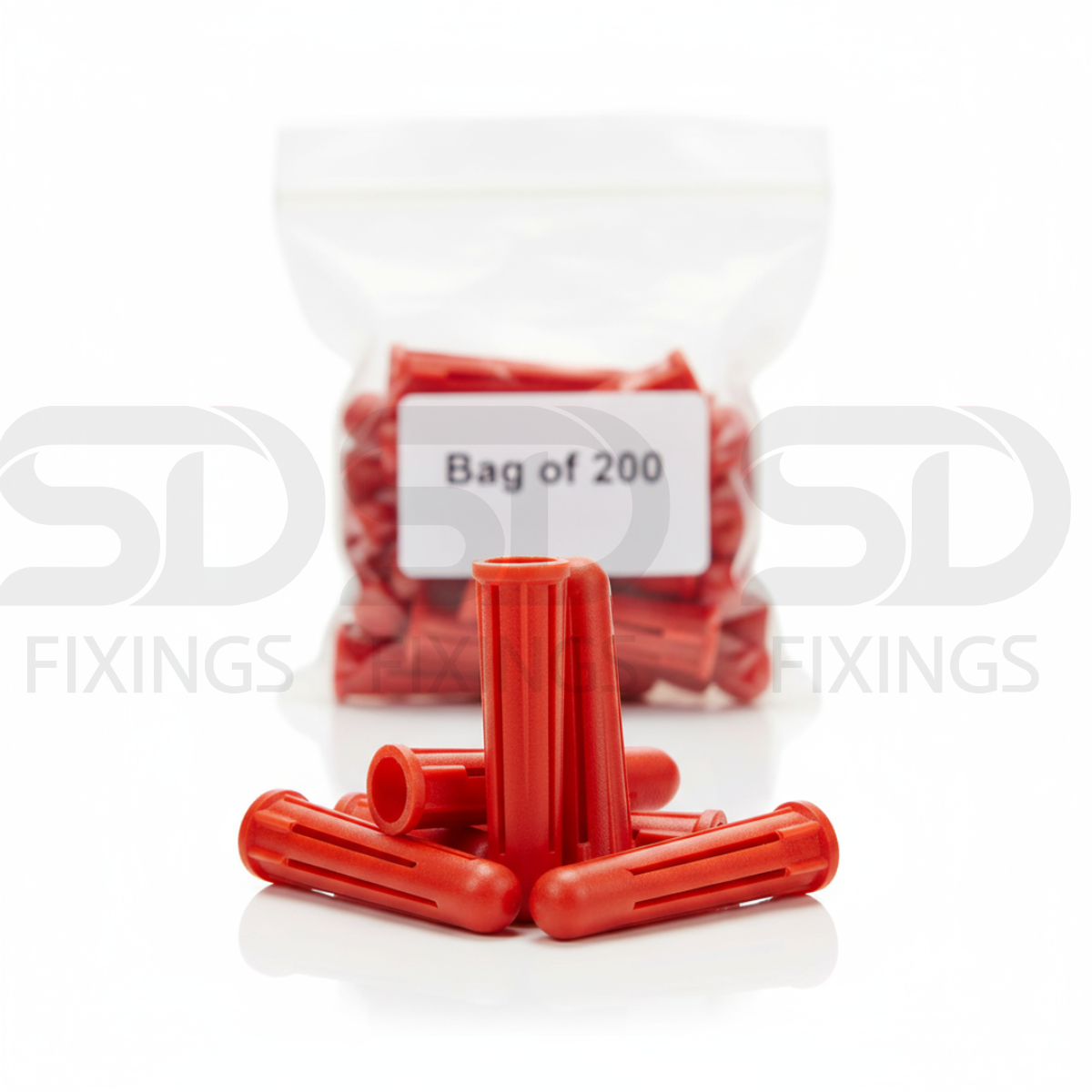 Red Expansion Plugs (Bag of 200) – Wall Fixings for 6–10mm Screws | Heavy-Duty Rawl Plugs for Masonry, Brick & Concrete