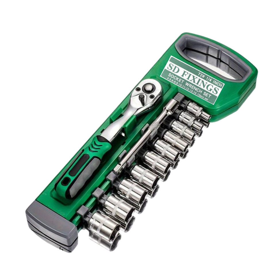 SDFIXINGS 72-Teeth 1/4" Ratchet 10-Piece Socket Set with 4-Inch Extension Bar