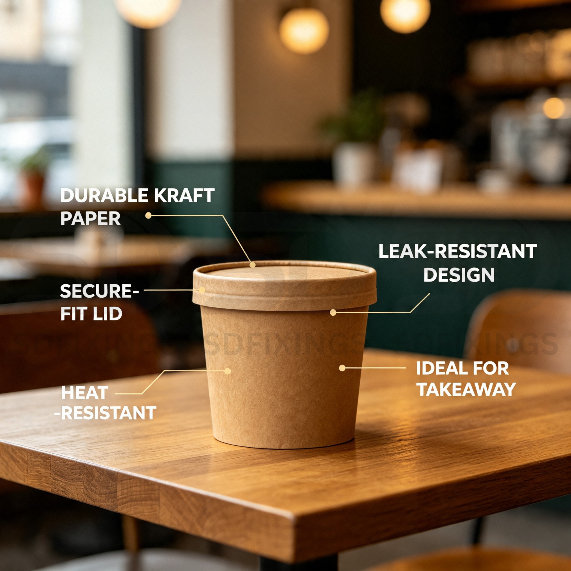 Disposable Brown Kraft Soup Cups with Lid | 16oz / 470ml Soup Bowls