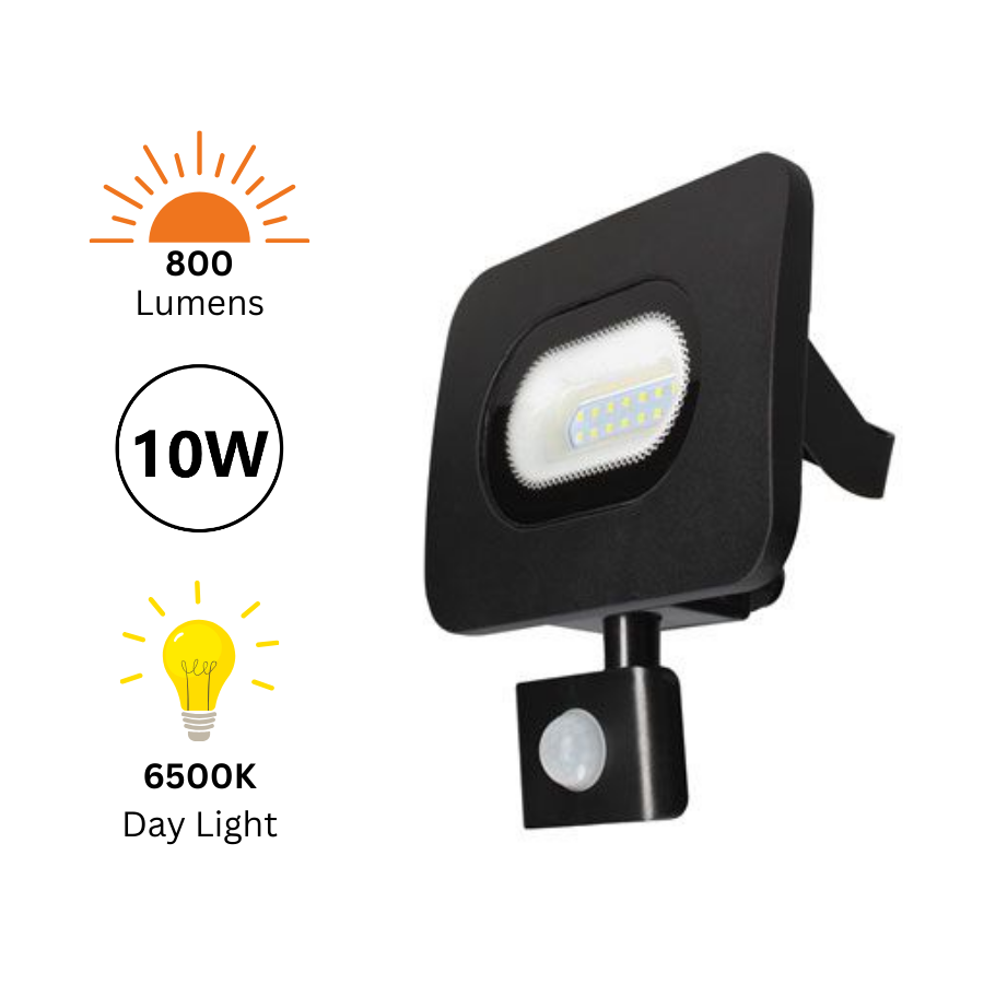 10W LED Slim Curved Floodlight with PIR & Integrated Junction Box – 800Lm, 6500K