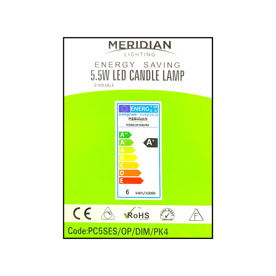 Meridian 5.5W SES/E14 Opal Dimmable Candle LED Bulbs (Pack of 4) | 3000K Warm White