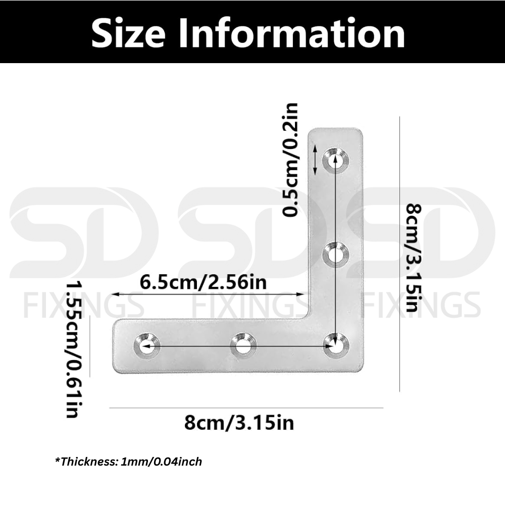 80x80x1mm L-Shape Flat Angle Bracket