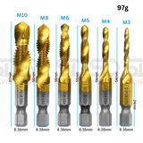 M3-M10 Spiral Tap Drill Bit Set Hex Shank Titanium Coated HSS