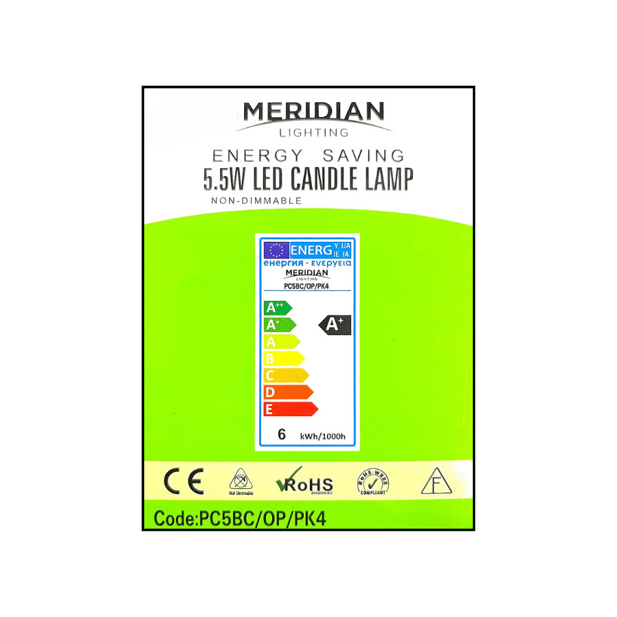 Meridian 5.5W BC Opal Candle LED Bulbs (Pack of 4) | 3000K Warm White