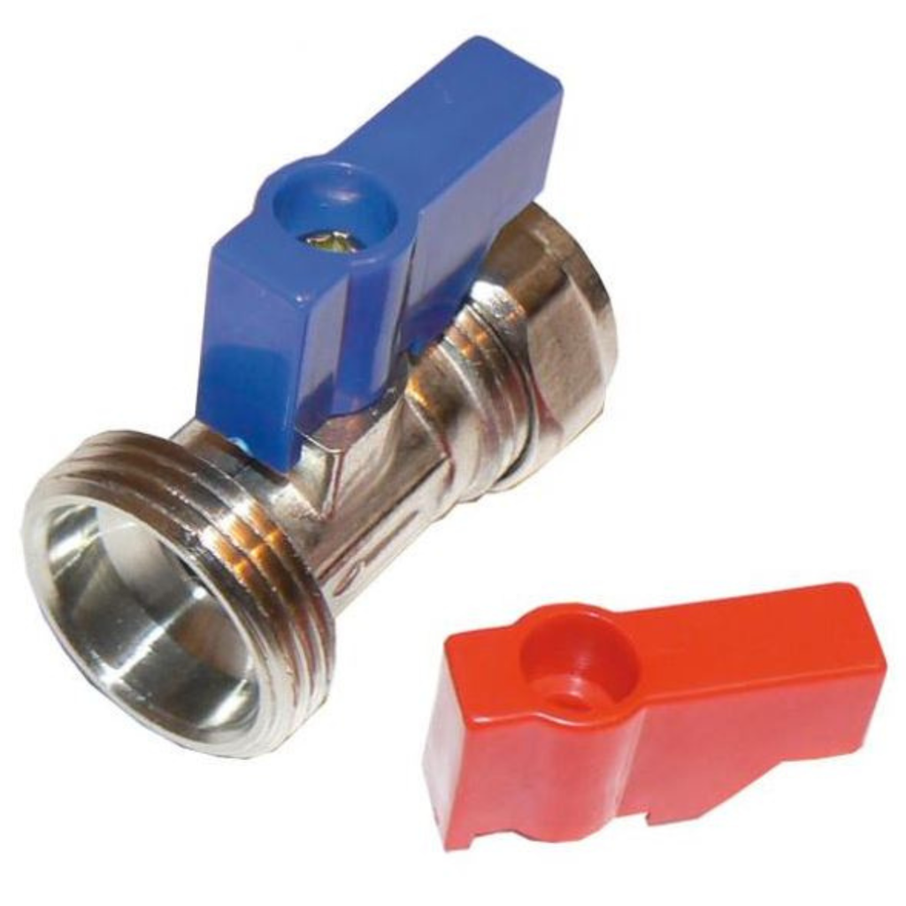 15mm x 3/4" Straight Washing Machine Straight Connector | WRAS Approved Valve with Red & Blue Levers