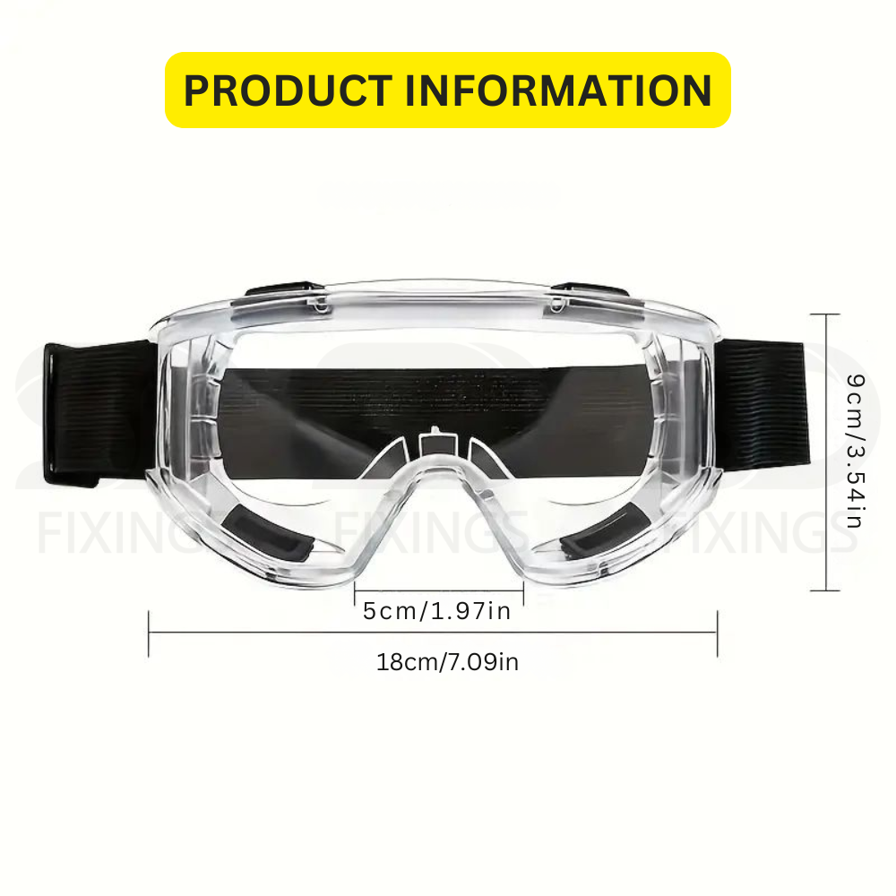 Safety Goggles Over Glasses (OTG) – Adjustable Strap Protective Eyewear | Black, Clear, Red, Yellow