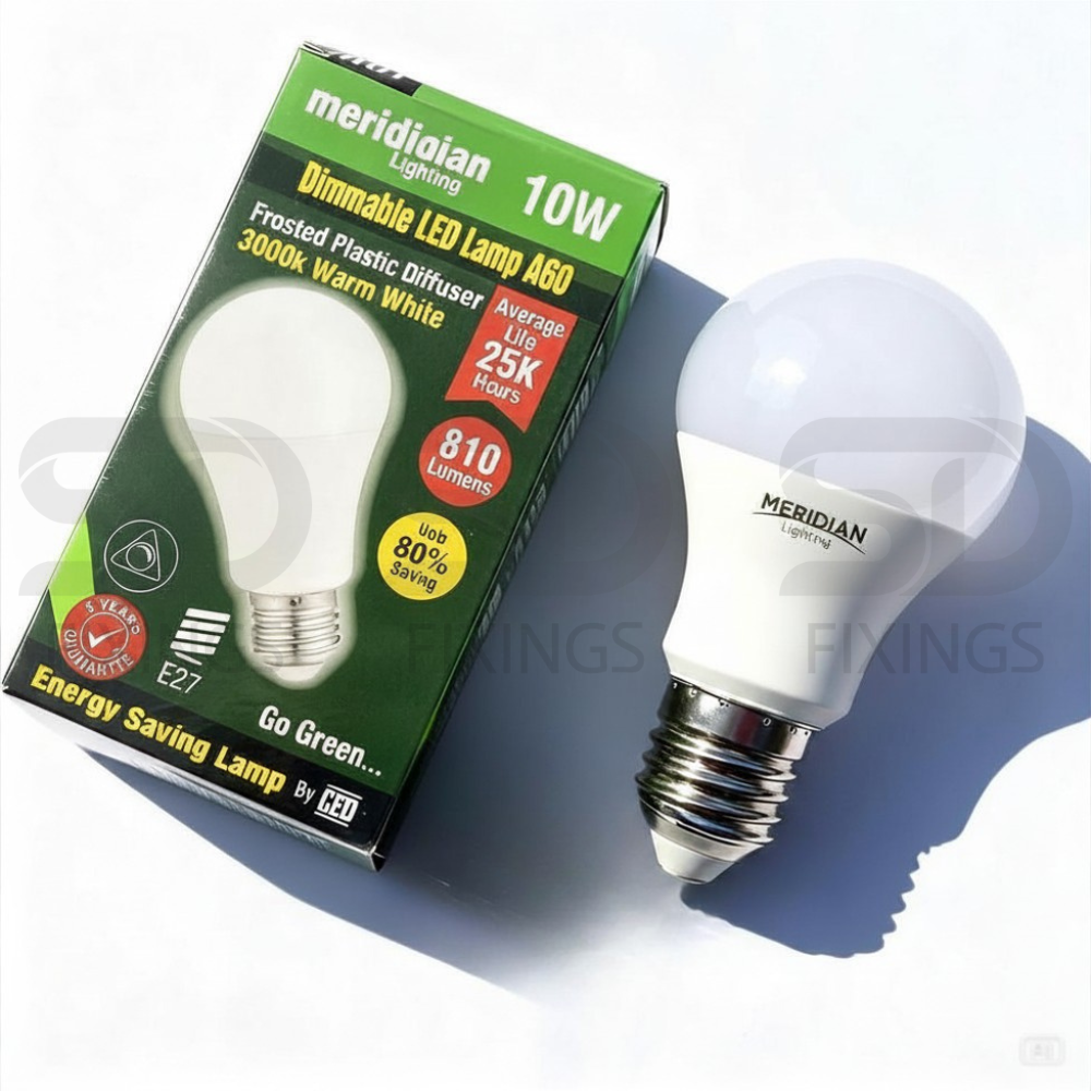 LED E27 Bulb 9.5W A60 GLS Lamp Pack of 2 60W Equivalent 3000K Warm White 806Lm Opal Energy Saving Dimmable