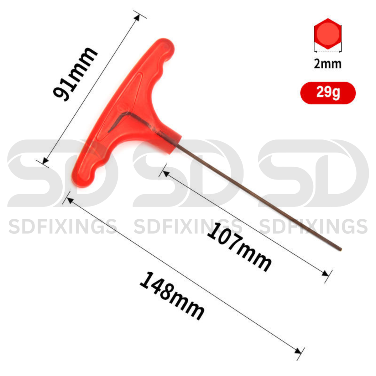 2mm Metric Extra Long Arm T-Handle Hex Key Wrench